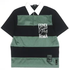 未使用品▼FENDI フェンディ 2020年製 FAF630 ボーダー柄 ロゴ刺繍 メッシュ  ショートスリーブ 半袖ポロシャツ グリーン ブラック XS イタリア製 正規品 メンズのサムネイル
