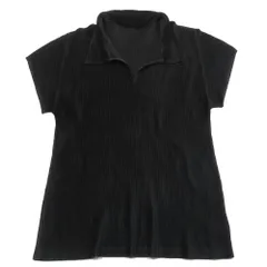 美品 PLEATS PLEASE プリーツプリーズ イッセイミヤケ プリーツ 半袖 カットソー 開襟 スキッパーシャツ プルオーバー 2 ブラック レディース 古着 中古 USEDのサムネイル