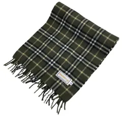 美品 Burberrys バーバリーズ ノバチェック カシミヤマフラー カーキ レディース 古着 中古 USED