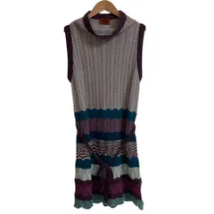 美品 MISSONI ミッソーニ モヘヤブレンド オフネック ノースリーブ ベルテッド ニットワンピース サイズ40 パープル系 レディース 古着 中古 USEDのサムネイル