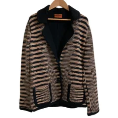 美品 MISSONI ミッソーニ ボーダー モヘヤブレンド ニットテーラードジャケット サイズ40 ベージュ×ブラック レディース 古着 中古 USEDのサムネイル