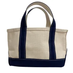 美品 L.L.BEAN エルエルビーン ボートアンドトート ミニ キャンバス ハンドバッグ キナリ×ネイビー レディース 古着 中古 USED