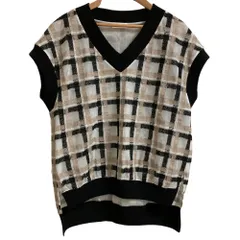 美品 24AW Ballsey ボールジー トゥモローランド ヘアリープラッドエンブロイダリーコンビ Vネックベスト サイズ36 ブラック×ベージュ レディース 古着 中古 USEDのサムネイル