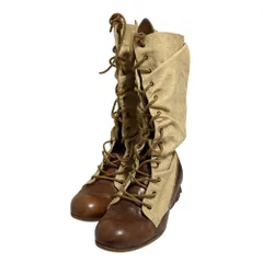 美品 collection PRIVEE コレクションプリヴェ キャンバスレザー レースアップブーツ ベージュ サイズ37.5 23.5cm相当 ブラウン レディース 古着 中古 USEDのサムネイル