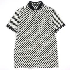 美品▼DOLCE&GABBANA ドルチェ＆ガッバーナ コットン100% 黒タグ ストライプ柄 バックレザーロゴプレート ショートスリーブ 半袖ポロシャツ ホワイト ブラック 52 イタリア製 正規品 メンズのサムネイル
