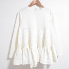 美品 m.i.d ジャガードティアードブラウス ホワイト ノースリーブ