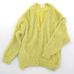 【美品】MIEL CRISHUNANT ミル クリシュナ シャギーニットカーディガン レトロカジュアル Vネック アクリル素材 手洗い可能 黄色 マスタード系 長袖 フリーサイズ レディースのサムネイル