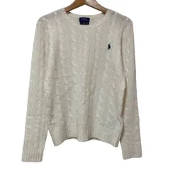 美品 POLO RALPH LAUREN ポロラルフローレン カシミヤブレンド ウール Vネック ケーブルニット セーター XS ホワイト レディース 古着 中古 USED