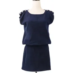 美品 CHANEL シャネル ココマークボタン カシミヤ ノースリーブ ミニ ニットワンピース P43479 サイズ36 ネイビー レディース 古着 中古 USEDのサムネイル