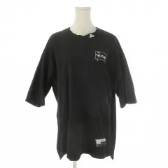 ジーユー GU × ミハラヤスヒロ MIHARA YASUHIRO Tシャツ M 黒 ブラック 五分袖 クルーネック ロゴプリント 切替 /MN45 ■ECA005のサムネイル