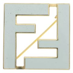 FENDI 正規品　ブローチ フォーエバー FFロゴ ホワイト ゴールド ピン 極美品】フェンディ ブローチ フォーエバー FFロゴ ブラックメタル