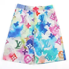 極美品○LOUIS VUITTON ルイヴィトン 21SS HLP01W モノグラム ウォーターカラー ハーフパンツ ショートパンツ マルチカラー 38 イタリア製 正規品 メンズのサムネイル
