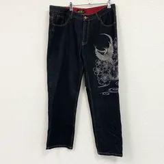 不俱戴天　フグタイテン　デニムパンツ/ジーンズ　刺繡　ジップフライ　黒　ブラック　W40サイズ　古着のサムネイル