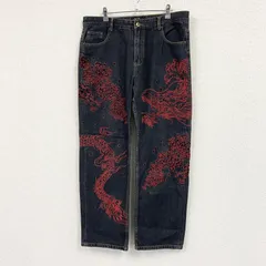 不俱戴天　フグタイテン　デニムパンツ/ジーンズ　刺繡　ジップフライ　黒　ブラック　W38サイズ　古着のサムネイル