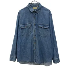 90s USA製 L.L.Bean 長袖 デニムシャツ L～ ブルー エルエルビーン ボタン 胸ポケット 90年代 カジュアル デニム アメカジ 春物 a806-5333のサムネイル