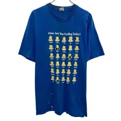 90s USA製 FRUIT OF THE LOOM 半袖 プリントTシャツ XXL ブルー 90年代 How Are You Feeling Today? イラスト ジョークTシャツ a806-5350のサムネイル