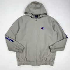 (クラック存在 XL) Champion サイドライン プリンティング ウィンドブレーカー アイボリーのサムネイル
