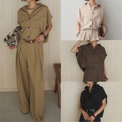 デニムペプラムバックZIPトップス + カーヴィースリットデニムパンツ