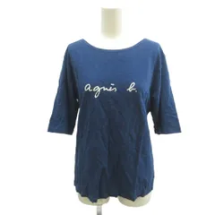 アニエスベー agnes b. Tシャツ 麻 リネン M 青 ブルー ロゴプリント ラウンドネック 五分袖 /NP ■ECC004のサムネイル