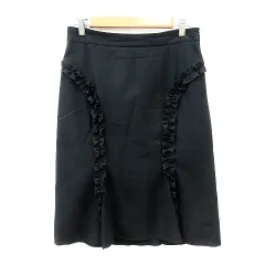 ブルマリン Blumarine タイトスカート ひざ丈 フリル ウール 42 M 黒 ブラック /MNのサムネイル