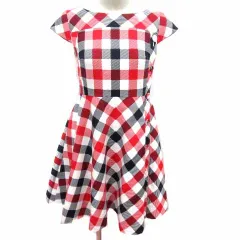 マーリエパーエフデ Maglie par ef-de ワンピース フレア ひざ丈 チェック フレンチスリーブ 9 M 白 ホワイト 赤 レッド 紺 ネイビー /YKのサムネイル