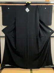 626B【アンティーク着物】黒の色無地？しつけ付き  比翼付き 五つ紋 正絹？？ リメイク素材にものサムネイル