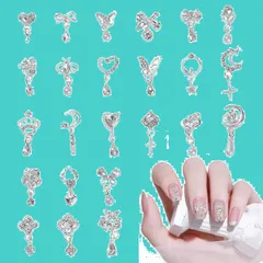 ネイルストーン デコパ ネイルアート シルバー ジュエリーパーツ ーツ 揺れる キラキラ 大きめ メタルパーツ ハート ハンドメイド 月 蝶 リボン 合金 (A) 立体 3D 24個セット ネイルパーツのサムネイル