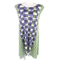 【ドンドン見直し】極美品□PLEATS PLEASE プリーツプリーズ イッセイミヤケ PP33-JH757 ダイヤモンド 総柄 ノースリーブ プリーツワンピース ドレス グリーン系 2 日本製 正規品 レディースのサムネイル