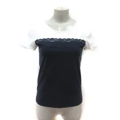フェルゥ Feroux Tシャツ カットソー レース 半袖 2 紺 ネイビー 白 ホワイト /MSのサムネイル