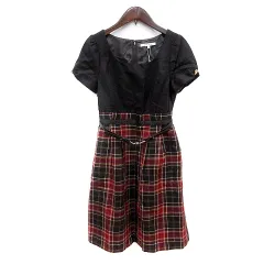 プライドグライド prideglide ワンピース ひざ丈 チェック 半袖 ウール ベルト付き 36 S 茶 ブラウン /MNのサムネイル