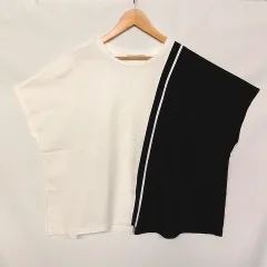 ICB アイシービー シルケットコンビスムースカットソー オフホワイト×ブラック系 M □〇☆のサムネイル