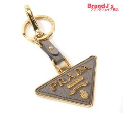 美品 PRADA プラダ キーホルダー 三角プレート チャーム ホワイト