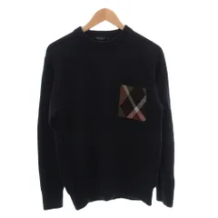 ブラックレーベルクレストブリッジ BLACK LABEL CRESTBRIDGE ニット セーター 長袖 胸ポケット チェック柄 クルーネック ウール M 紺 /FFのサムネイル