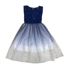 DAY CLOSET キッズ ノースリーブ　小粒星柄　サテンチュールドレス　グラデーション　 バレエ　ピアノ　フォーマル　結婚式　発表会　ネイビー　150cm