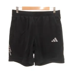 アディダス adidas 美品 ショートパンツ L 黒 ブラック 無地 ロゴプリント /SJ