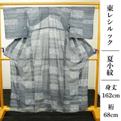 【夏物・東レシルック】｜新品｜仕立て上がり｜洗える着物｜ウォッシャブル｜仕付け糸付き｜絽小紋｜濃紺色｜江戸小紋｜身丈162　裄68｜自宅で洗える安心感。東レシルックの夏小紋。のサムネイル