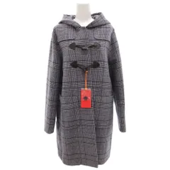 マックス&コー MAX&CO. タグ付き フーデッドダッフルコート ロング 千鳥格子柄 チェック 42 紺 ネイビー 白 ホワイト /GVのサムネイル