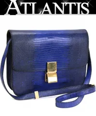 セリーヌ CELINE クラシックボックス ショルダーバッグ ミディアム リザード 青 G金具 【72938】のサムネイル