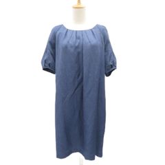 UNTITLED 半袖ひざ丈ワンピース 44/3L ブルー系 アンタイトル UNTITLED ワンピース ひざ丈 44 紺 ネイビー 半袖 麻