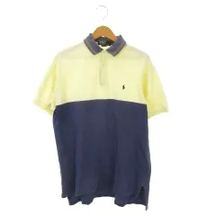 ポロ バイ ラルフローレン Polo by Ralph Lauren ポロシャツ M ベージュ 紺 ネイビー 半袖 ライン ロゴ刺繍 /MN15 ■ECA005