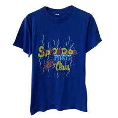 80s 半袖 プリントTシャツ L ブルー プルオーバー 80年代 ビッグプリント コットンポリ カットソー 夏物 a806-5460