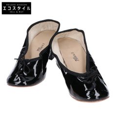 PORSELLI (Like New) Patent Leather Chunky Heel Ribbon Motif Ballet Pumps, Size 39