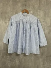 NATURALLAUNDRY ナチュラルランドリー ストライプ柄 ノーカラーシャツ ブラウス シャツ sizeM/白ｘ水色 ■◇ レディースのサムネイル