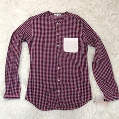 CARVEN カルヴェン チェックシャツ／ サイズ2 日本製 綿100 ノーカラー 赤×青のサムネイル