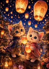 幻想ランタンと子猫たち♡ファンタジーアート ポスター風のサムネイル