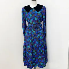 Givenchy ヴィンテージ 花柄 ワンピース ベルト付き 長袖 ブルー系 #8 diic3552のサムネイル