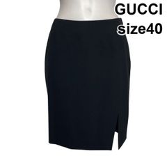 GUCCI ブラック ストレッチ タイト プリーツスカート 40 イタリア製