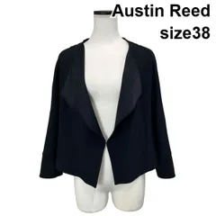 ◇ オースチンリード Austin Reed ドレープジャケット Vネック 七分袖 ショート丈 ビジュー ストレッチ 黒 38 M 9号 レディース S6F141のサムネイル