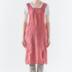 未使用新品　リーノ・エ・リーナ　リネンフルエプロン　アニタ　カメリア　A366　LINO E LINA　麻　赤　ピンク　レッドのサムネイル