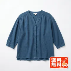 スキッパーブラウス ブルー 七分袖 Mサイズ 無地 ナチュラル ReFLEcT風のサムネイル